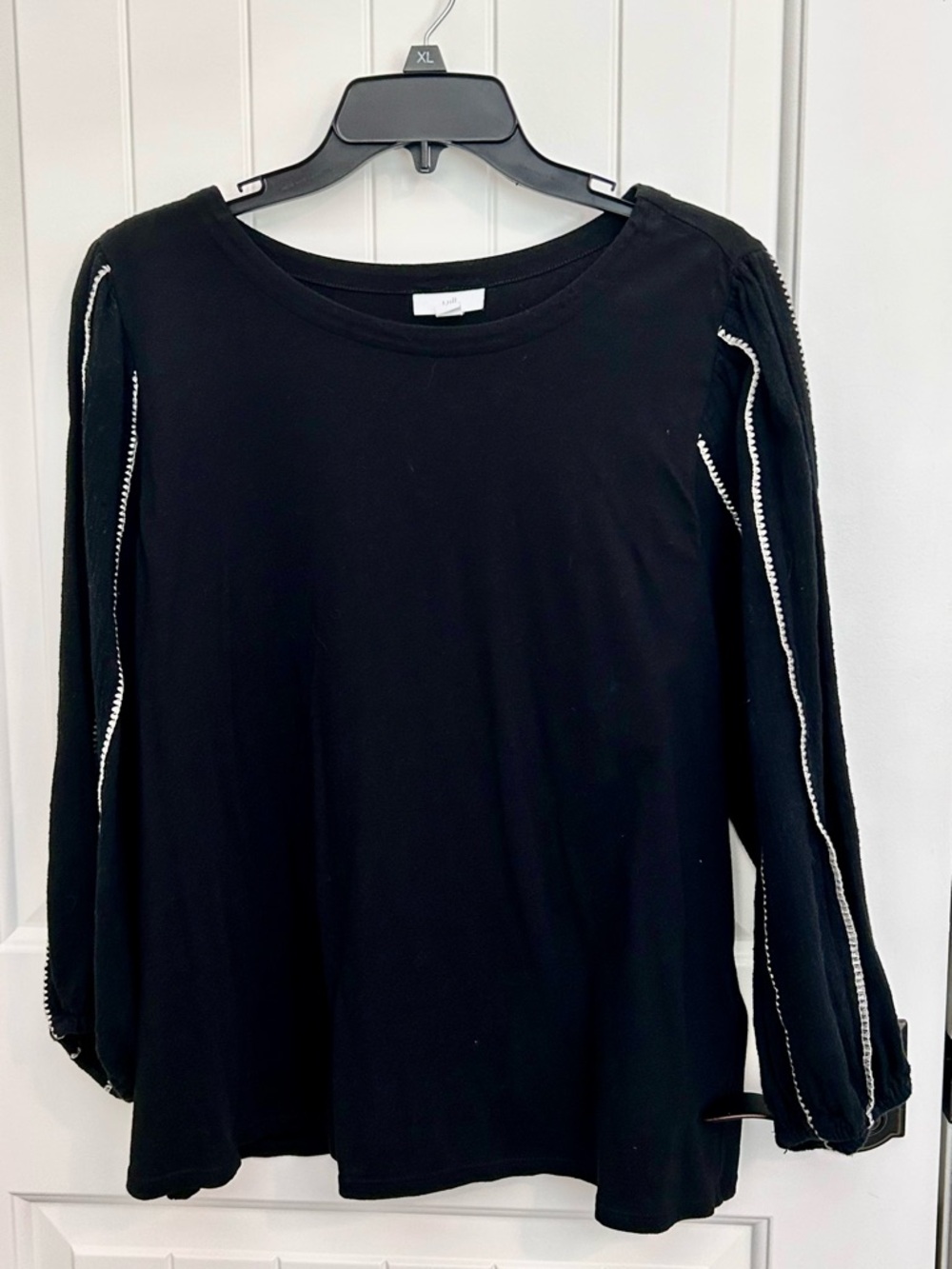 J. Jill Black Long-Sleeve Top with White Sleeve Trim